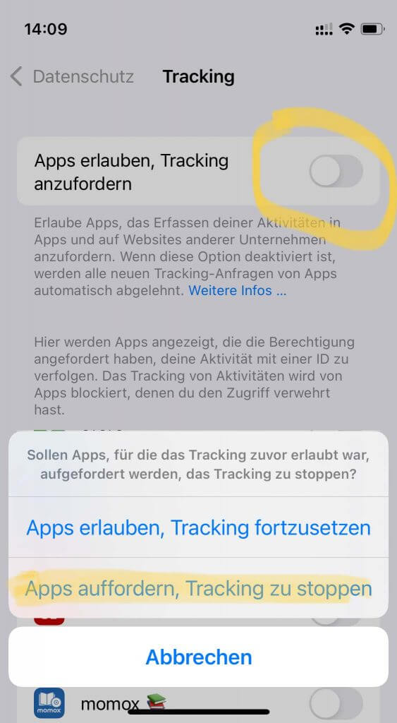 iOS 15 Einstellungen: App-Tracking verbieten