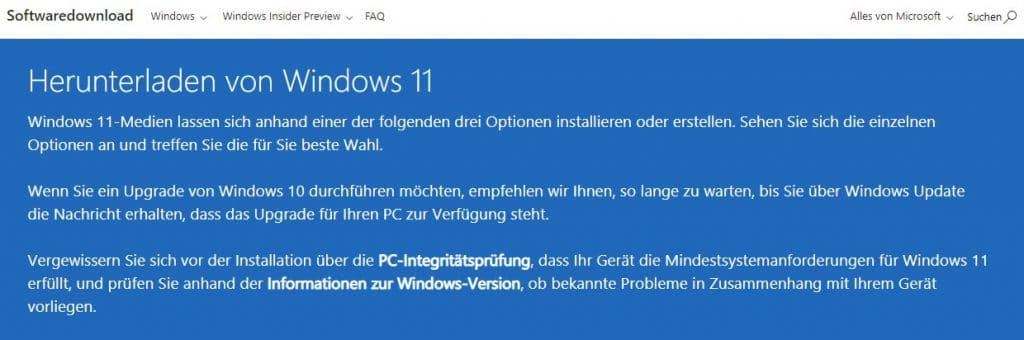 Windows 11 installieren: Software Download