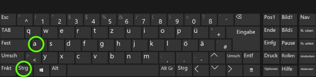 Windows Tastenkombinationen: Strg-A
