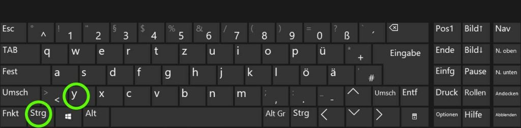 Windows Tastenkombinationen: Strg-Y