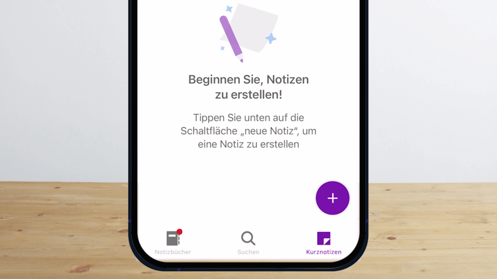 Funktion Kurznotizen in der OneNote App