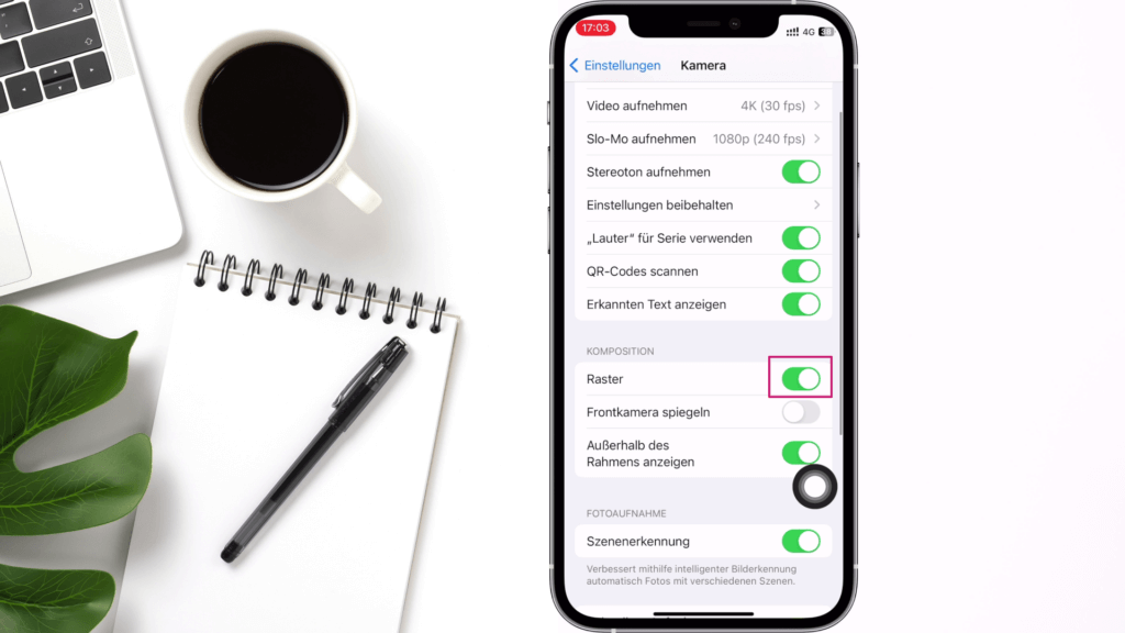 Drittel-Raster in den  iPhone Kamera Einstellungen