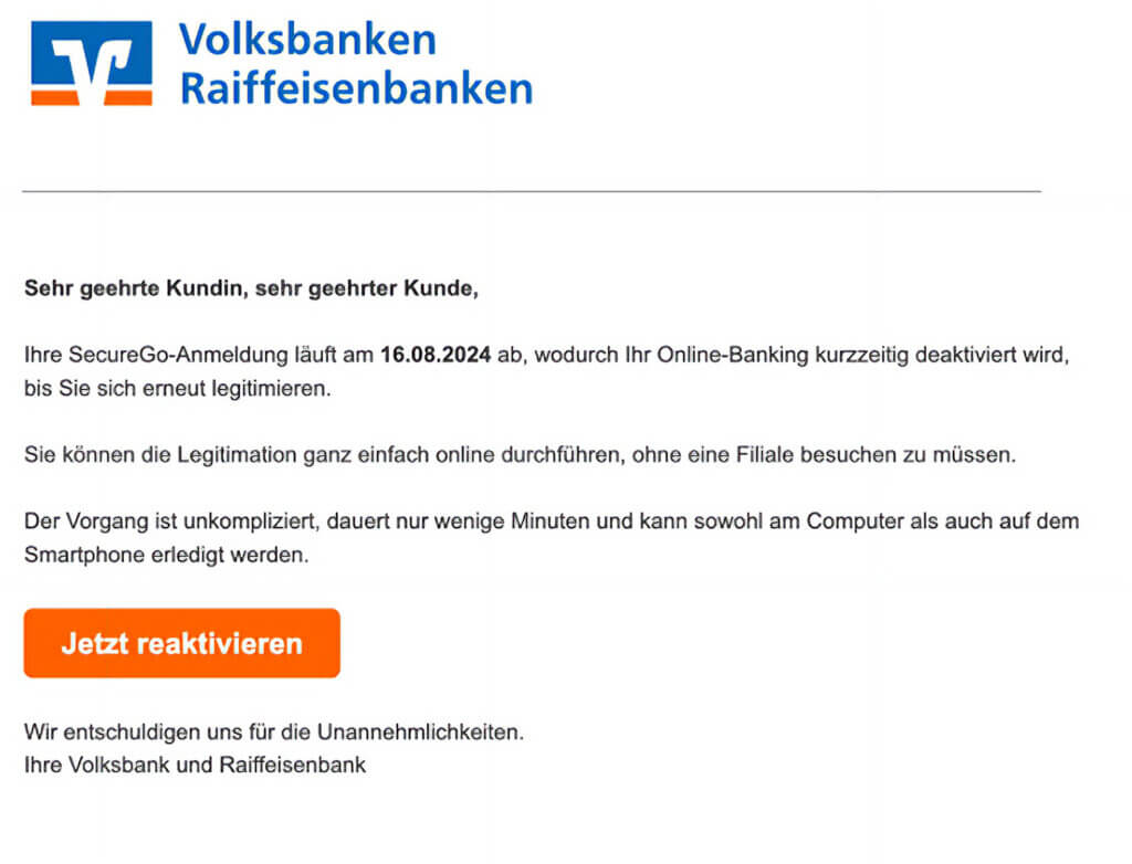 Online Betrugsversuche: Banking Scam